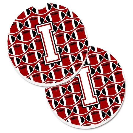 Carolines Treasures Letter I Football Cardinal and White Set of 2 Cup Holder Car Coaster CJ1082-ICARC